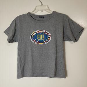 Balenciaga Kids Gray crew neck flag short sleeve cotton tshirt youth 10